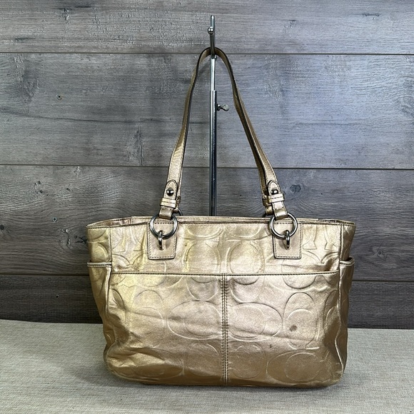 Coach East West F17727 Gallery Embossed Metallic Gold Leather Tote shoulder bag - Picture 2 of 12